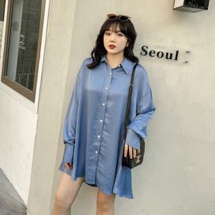 2024 Spring Plus Size Women's Korean Style Blouse, Drop Shoulder, Haze Blue Hollow-Out Shirt, Plus Size Clothing k1357