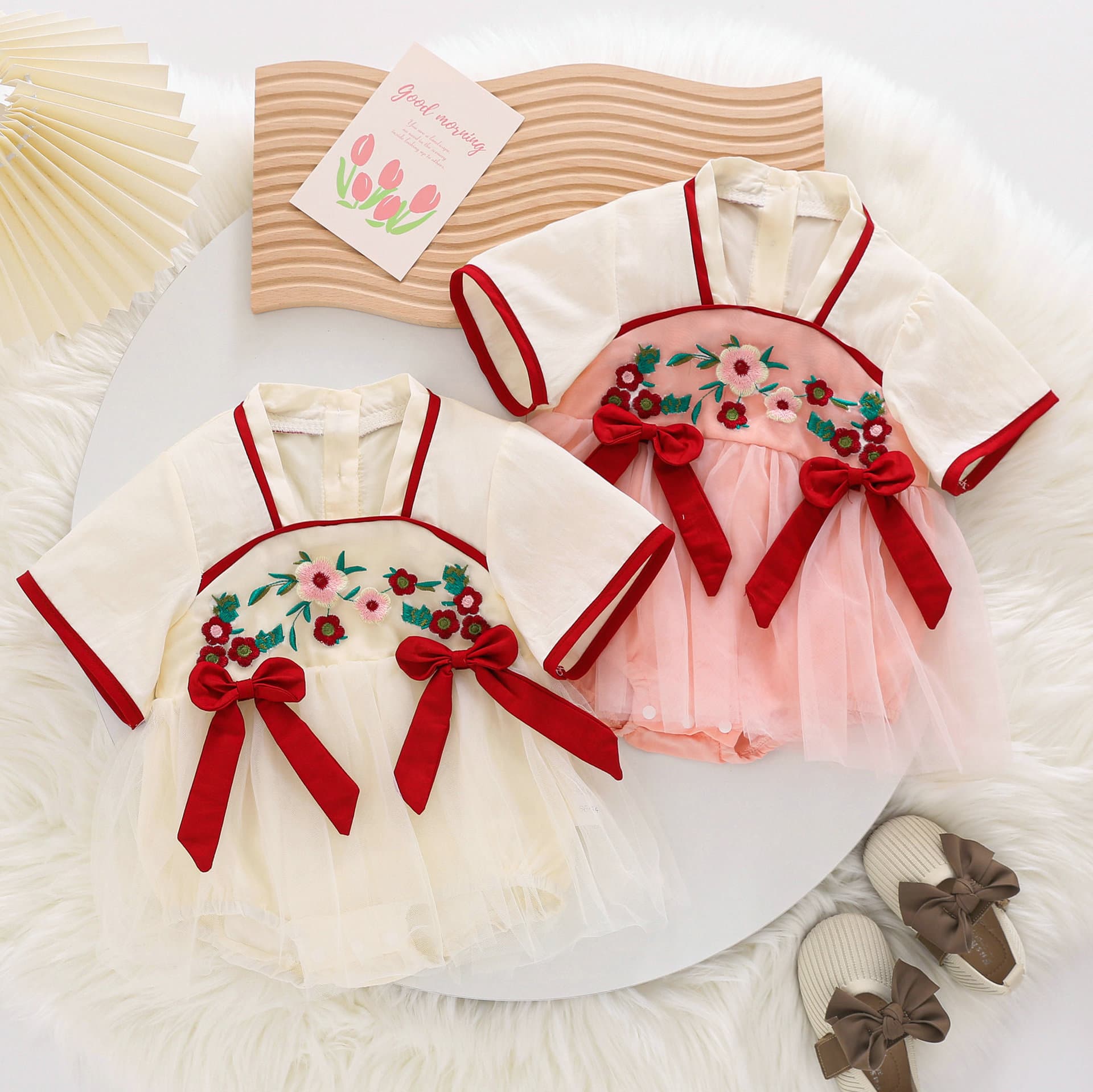 Baby Girl Dress Summer Chinese Style Hanfu Triangle Romper Skirt Newborn 100 Days First Birthday Princess Gown