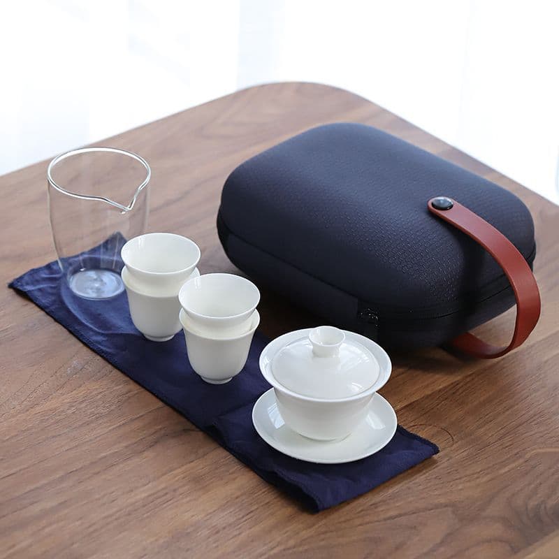 Handmade Lard Jade Porcelain Gaiwan Travel Tea Set Ceramic Outdoor Camping Kung Fu Tea Set Dehua White Porcelain