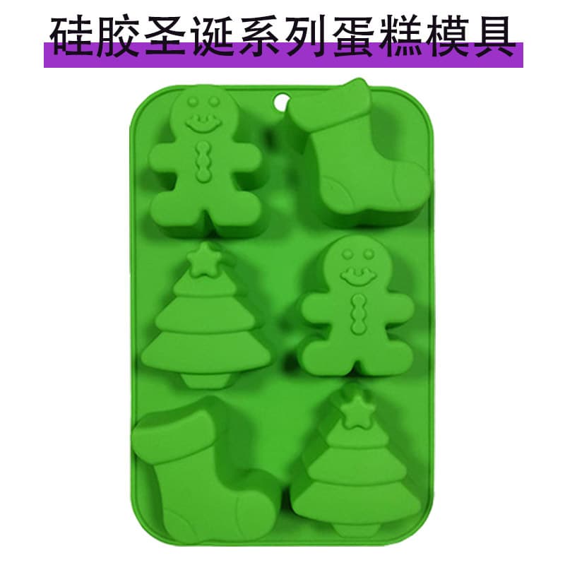 Cross-border Christmas 6-Cell Mousse Mold Christmas Tree Gingerbread Man Baking Tool Silicone 6-Hole Cake Mold Baking Pan