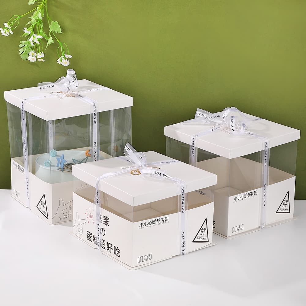 White Transparent Cake Box 8 Inch Birthday Cake Packaging Box for Bakery Food Factory Birthday Baking Cake Carry Box