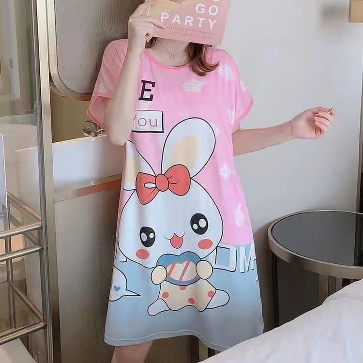 Summer Plus Size Women's Sleepwear Cute Cartoon Short Sleeve Loose Home Clothes Rabbit Print Comfortable Breathable Polyester