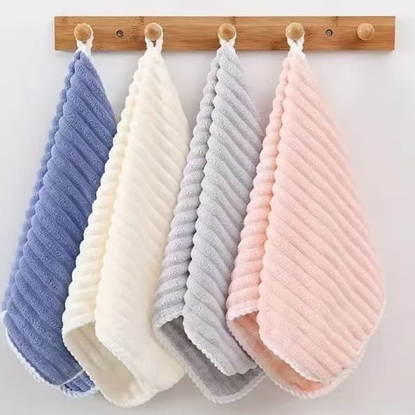 Candy striped coral fleece, soft, absorbent, lint-free, and with stylish edging.