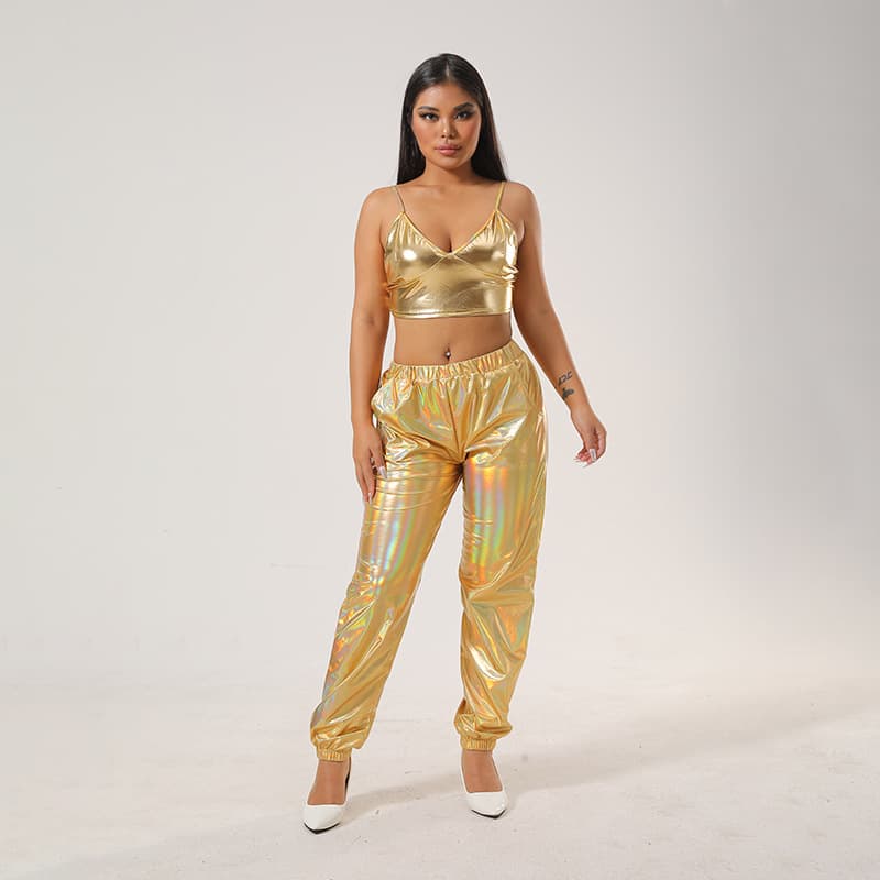 European and American Best-Seller Colorful Patent Leather Cuffed Ankle Pants, Fashion Casual Ankle-Leg New Women's Slimming Waist