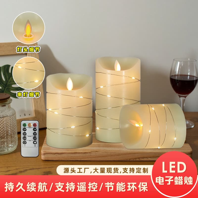 LED Flickering Real Wax String Light Candle, Paraffin Wax Electronic Candle, Flickering Candle Light, Remote Control Battery Operated Electronic Wax