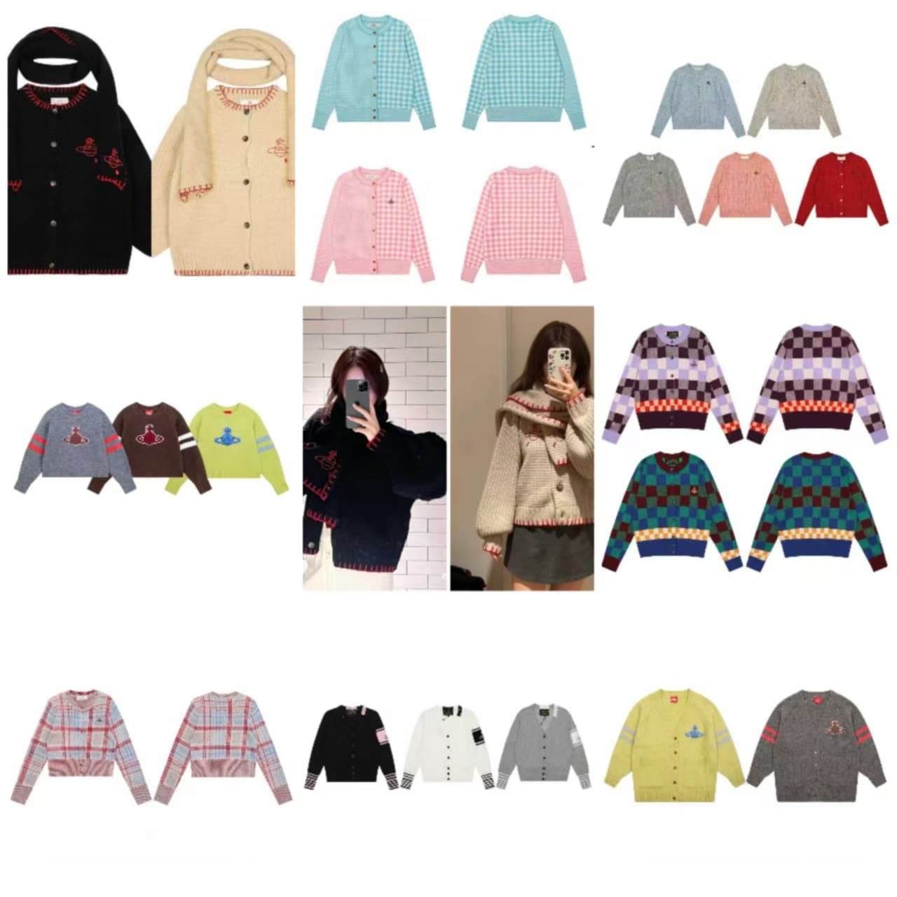 26SS Weiwei Niche VV Planet Queen Wool Cardigan Sweater Unisex Couple Same Style Crew Neck V-Neck Knitwear