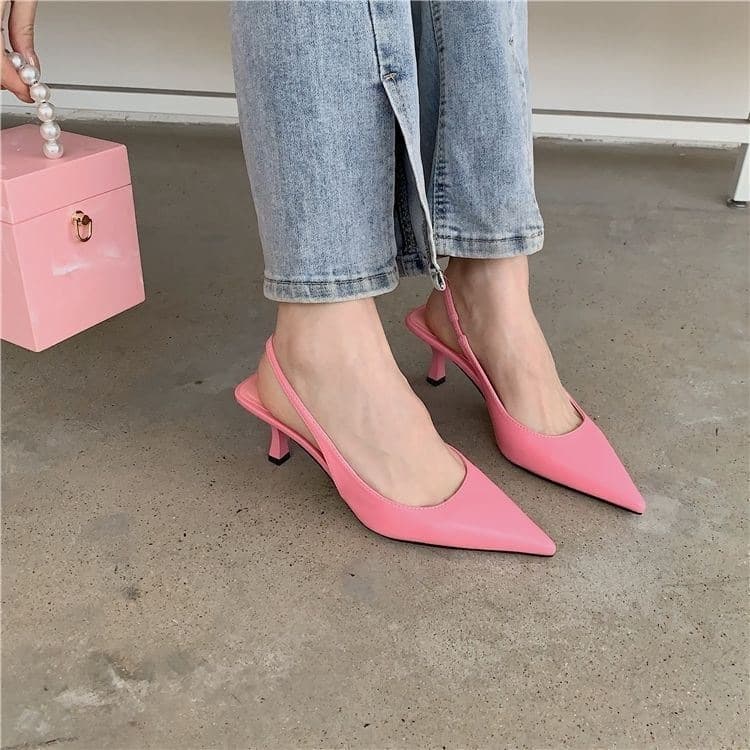2026 Spring New Color Versatile Pointed Thin Heel Mid Heel Sandals Open Back Closed Toe High Heel Shoes Korean Style