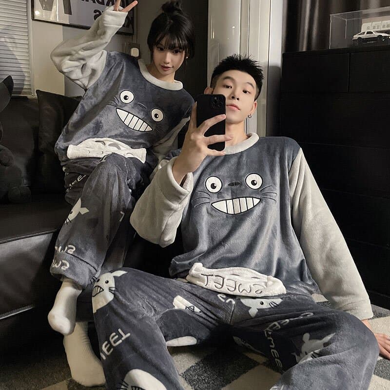 Winter New Couple Pajamas Coral Fleece Men's Thickened Flannel Warm Homewear Set Wearable Outside