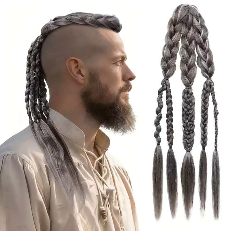 Cross-border Hot Selling Viking Men's Dreadlocks Hair Extensions 24 Inch Handmade Clip-on Ponytail Hairpiece Wholesale