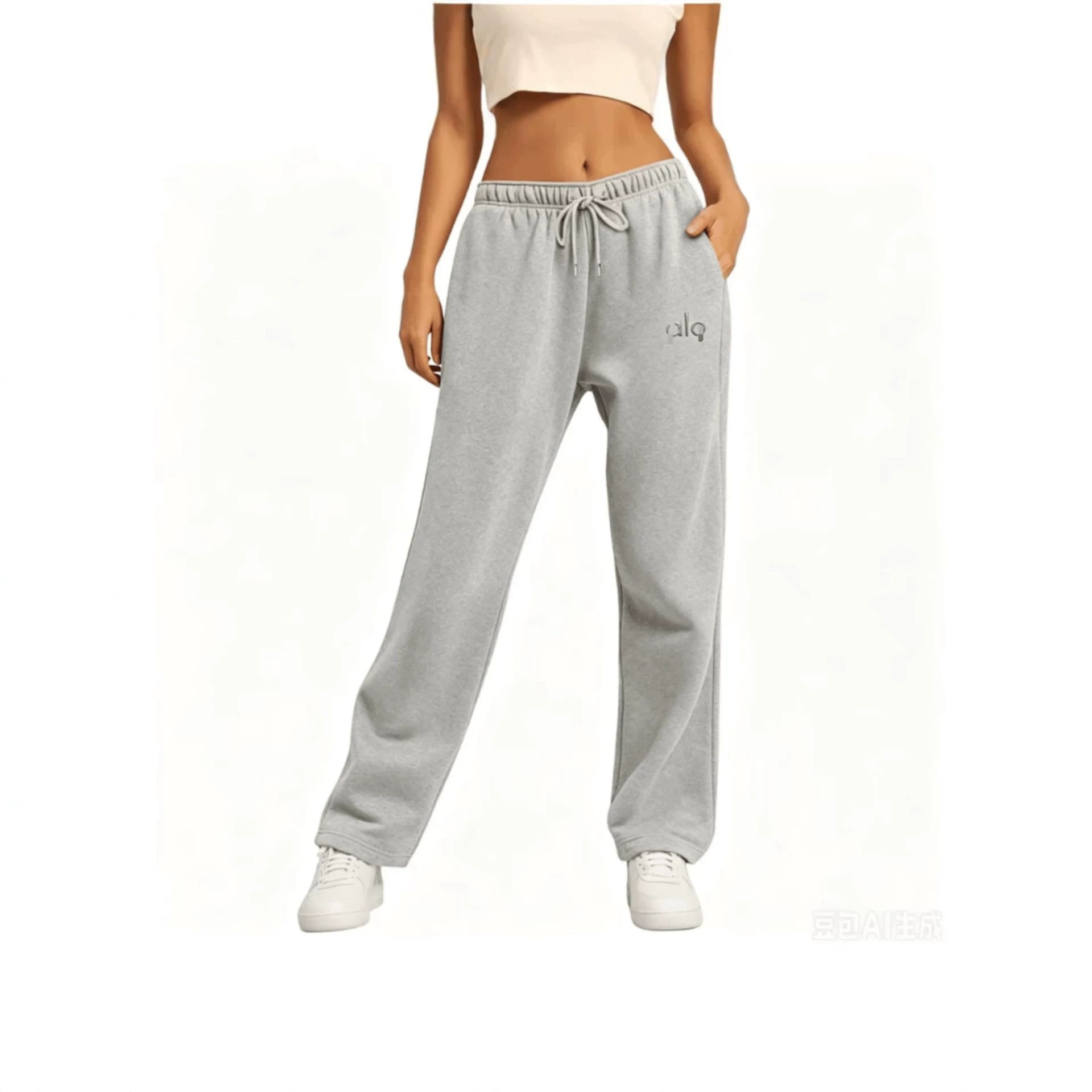 Al10 Same Style Drawstring Logo Straight-Leg Sweatpants for Women Loose Flowy Wide-Leg Sports Pants Casual Versatile Slimming