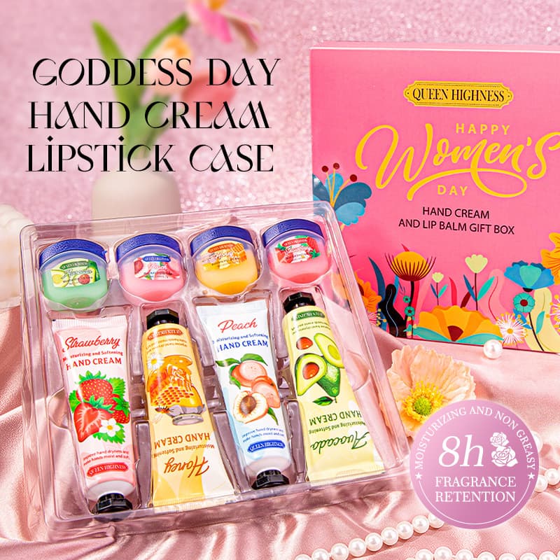 Cross-Border Best-Selling QUEENHIGHNESS 4928 Goddess Festival Lip Mask & Hand Cream 8-Piece Pink Set, Moisturizing and Nourishing