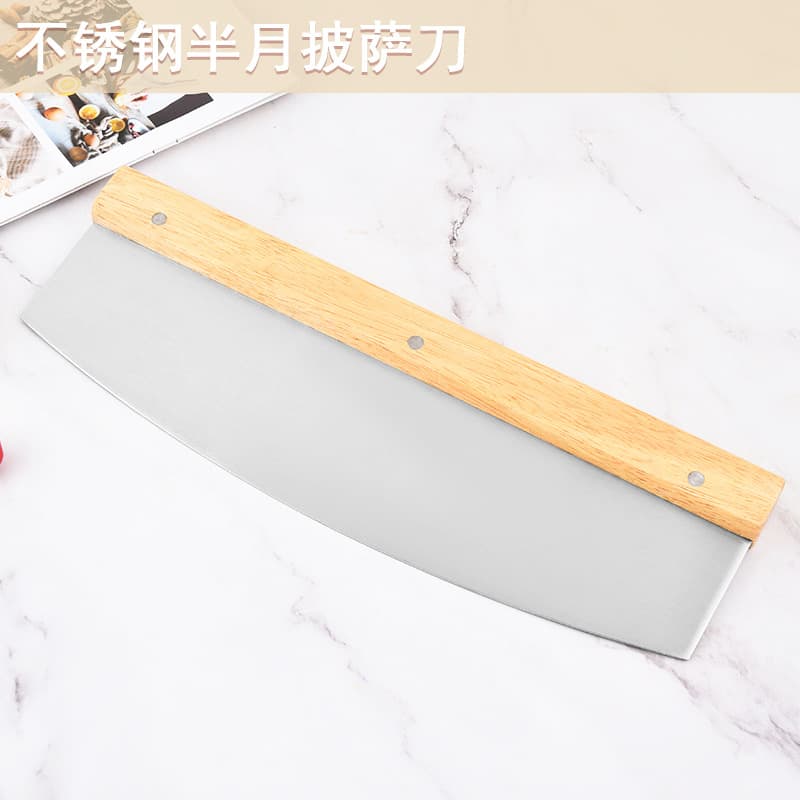 Amazon Hot Seller Half-Moon Pizza Cutter Baking Utensil Long Stainless Steel Semi-Circular Bread Rocker Knife Nougat Cutter