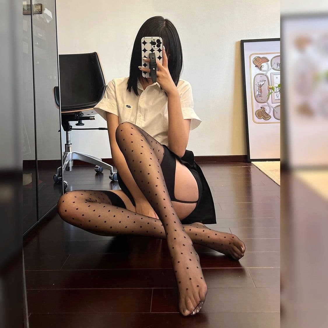 Retro elegant polka dot black silk suspender one-piece stockings for women polka dot thin summer sexy high waist one-piece pantyhose