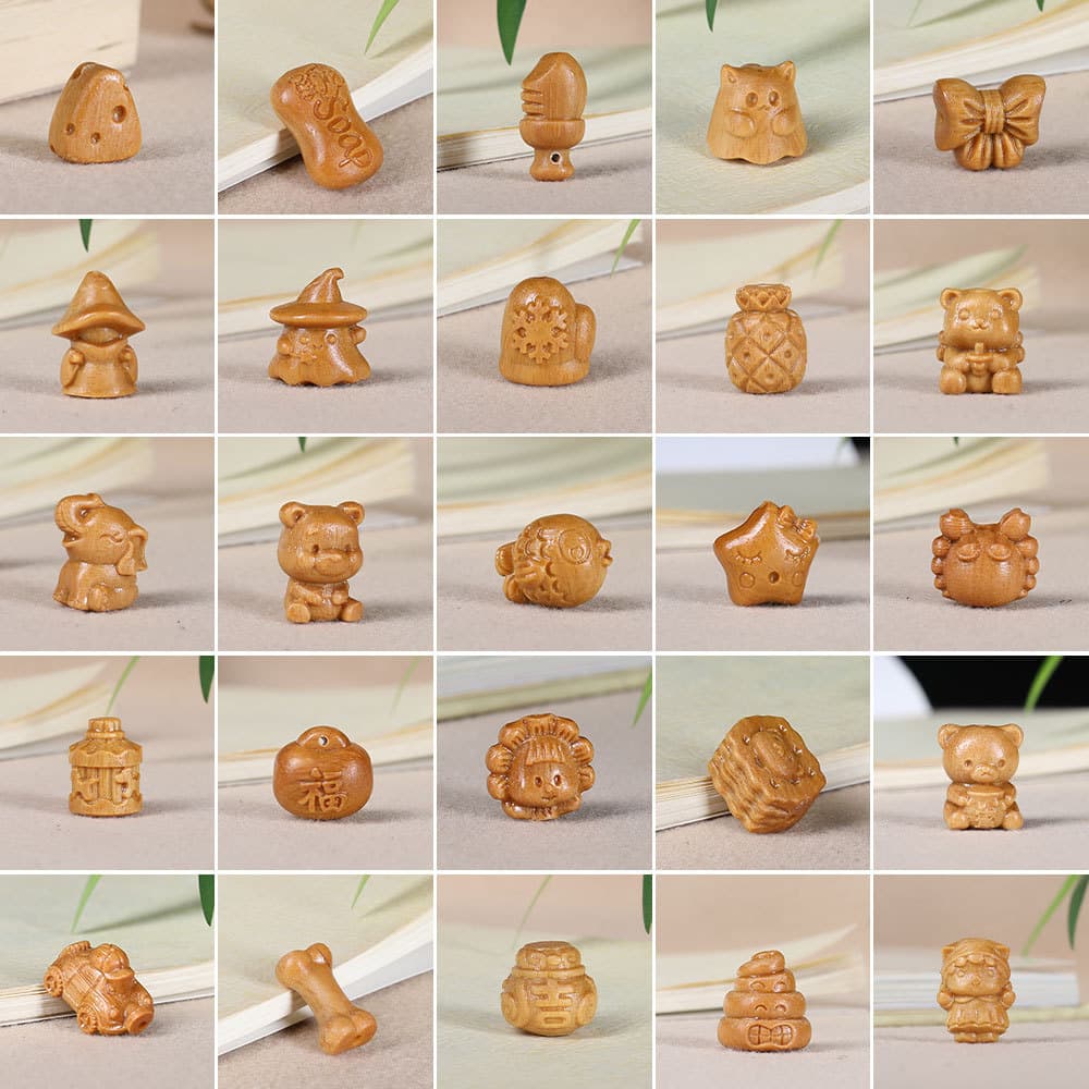 Sandalwood Carved Cartoon Cute Style Bead Hole Accessory Keychain Pendant Charm