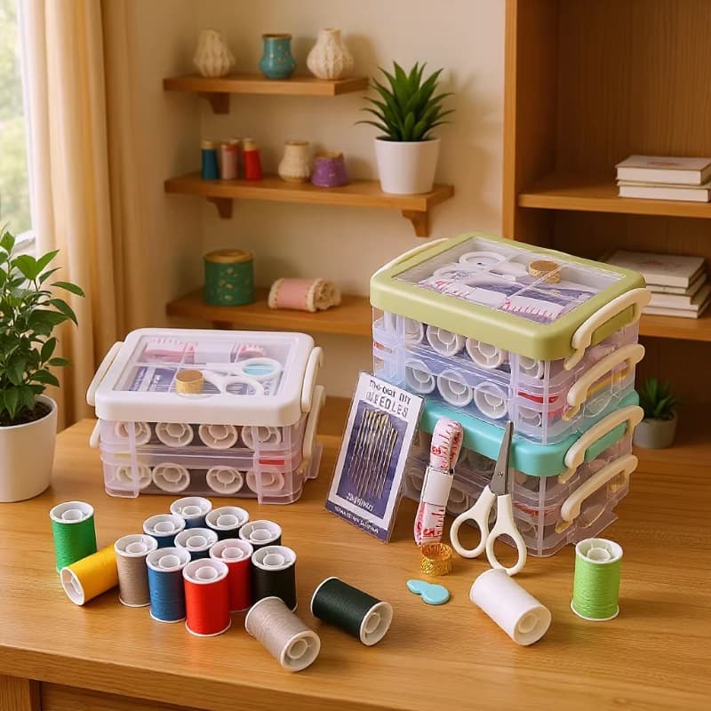 New Scandinavian Style Double Layer Sewing Box Plastic Storage Sewing Set Sewing Supplies Sewing Kit Wholesale