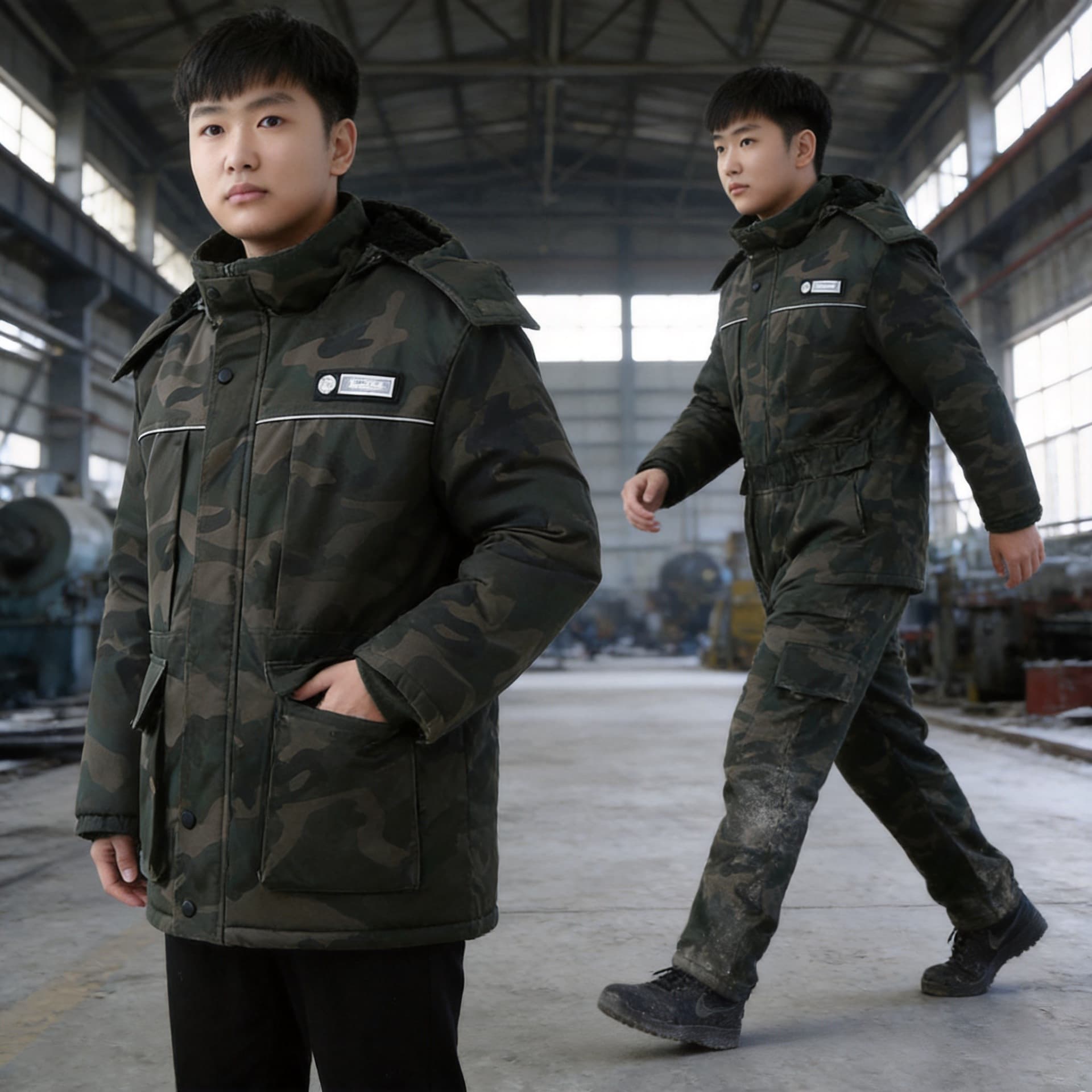 Winter cotton-padded clothing, labor protection clothing, men's velvet thickened cotton jacket, cotton trousers suit, wear-resistant cold-proof camouflage cotton coat overalls