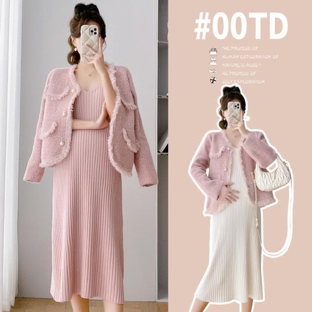 Maternity Fall New Two-Piece Set Chanel-Style Early Autumn Maternity Suit Mink Fur Coat for Spring Autumn Winter