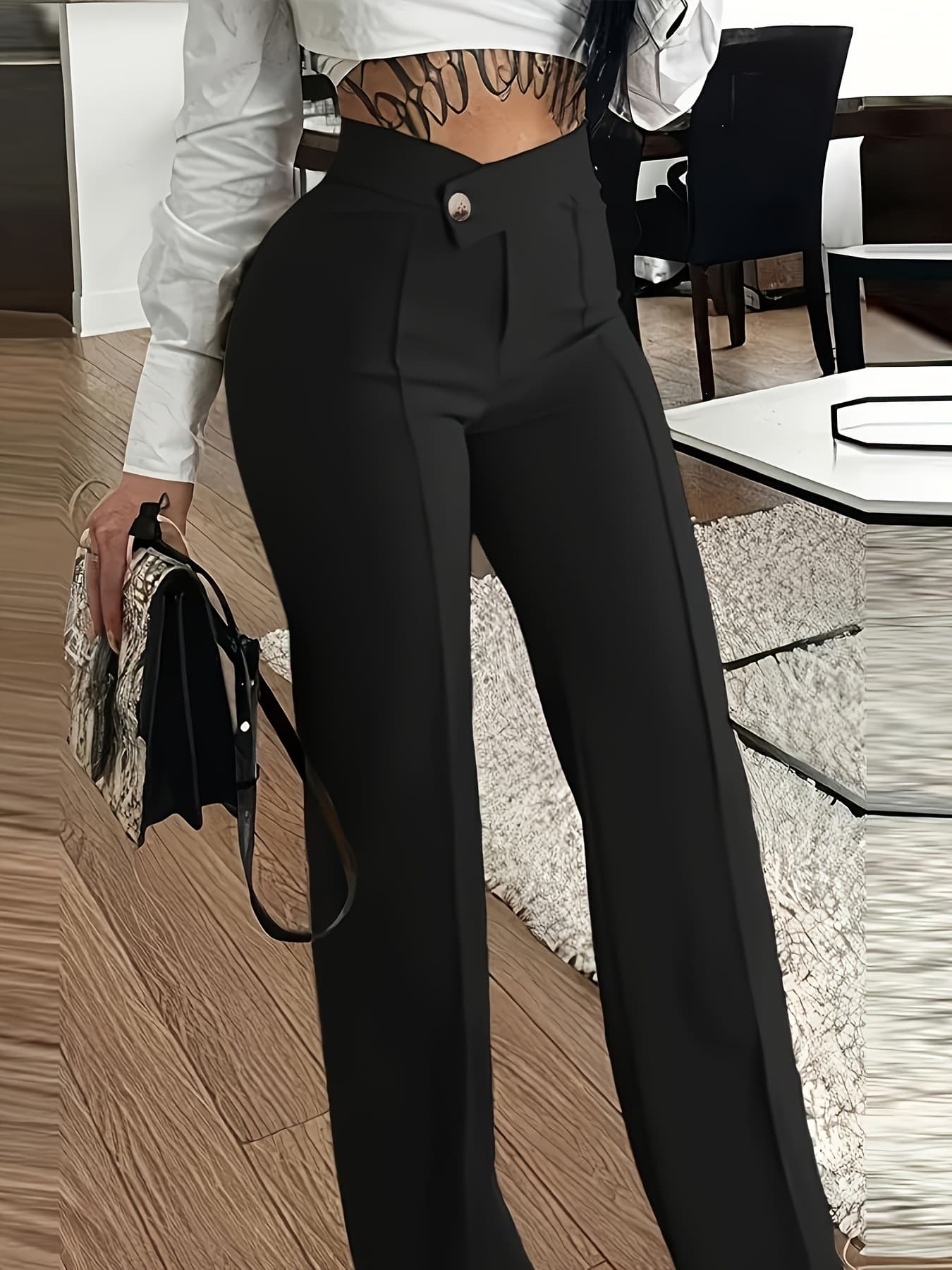 E 11432 High Waist Straight Leg Pants