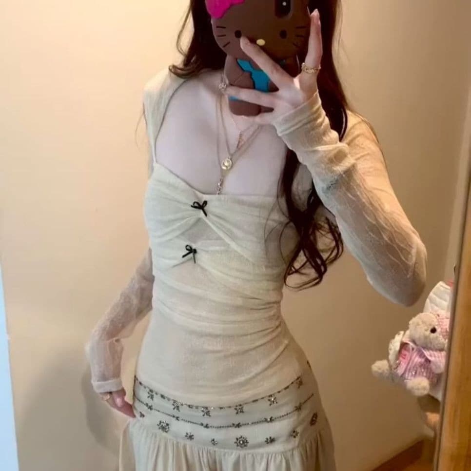 Apricot Square Neck Lace Undershirt Women's Inner Layer Spring 2026 New Korean Chic Style Top