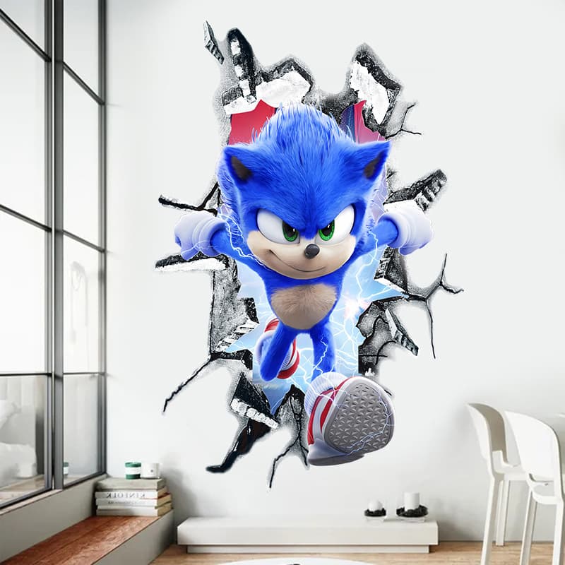 Cartoon anime Sonic wall stickers children's room graffiti decoration 3D broken wall cool graffiti self-adhesive paper removable