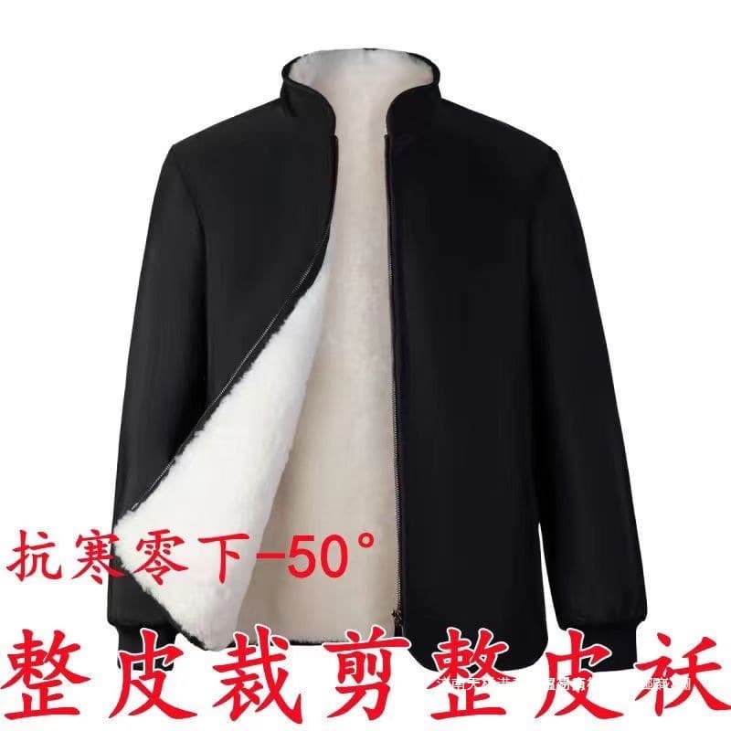Men's wool-lined cotton-padded coat for middle-aged and elderly men, stand-up collar, pure sheepskin and wool blend, winter coat, other brands.