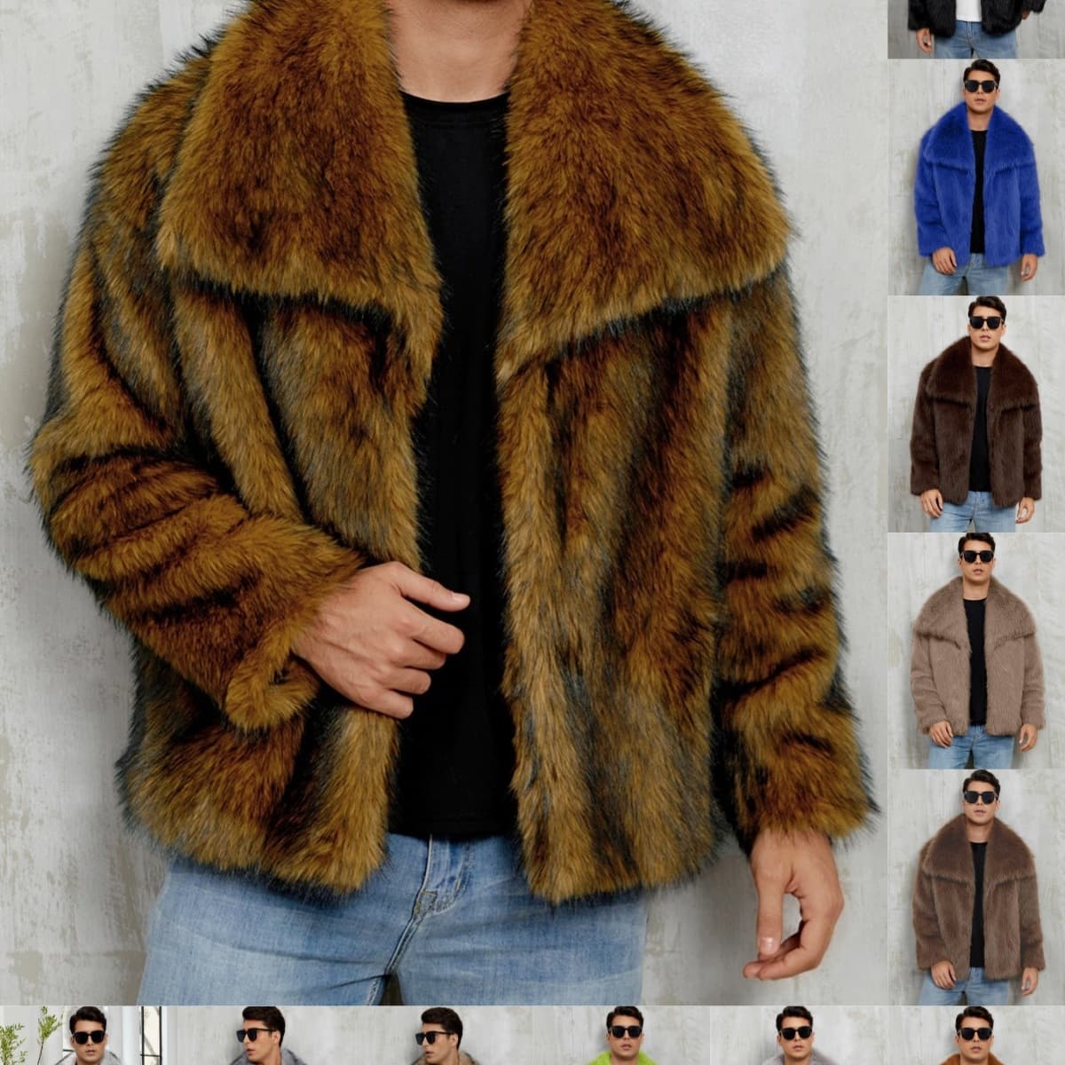 CJF0962 Cross-border EU/US Men's Notch-Lapel Short Faux Fur Jacket Warm Coat Overcoat Plush Faux Fox