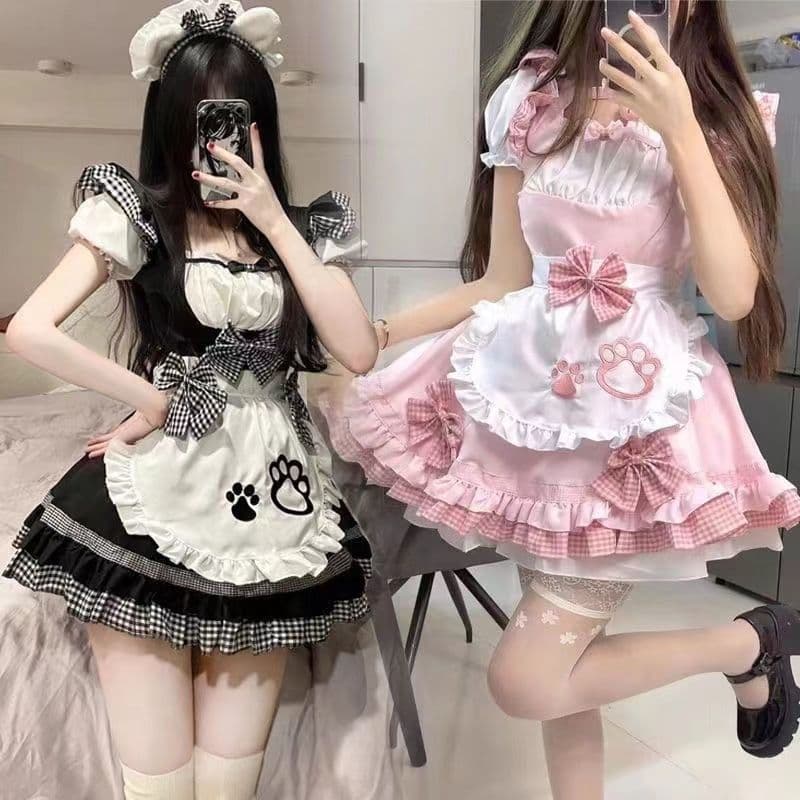 Cute Maid Costume Soft Girl Cosplay Cat Suit Lolita Dress Maid Set Japanese Anime Style