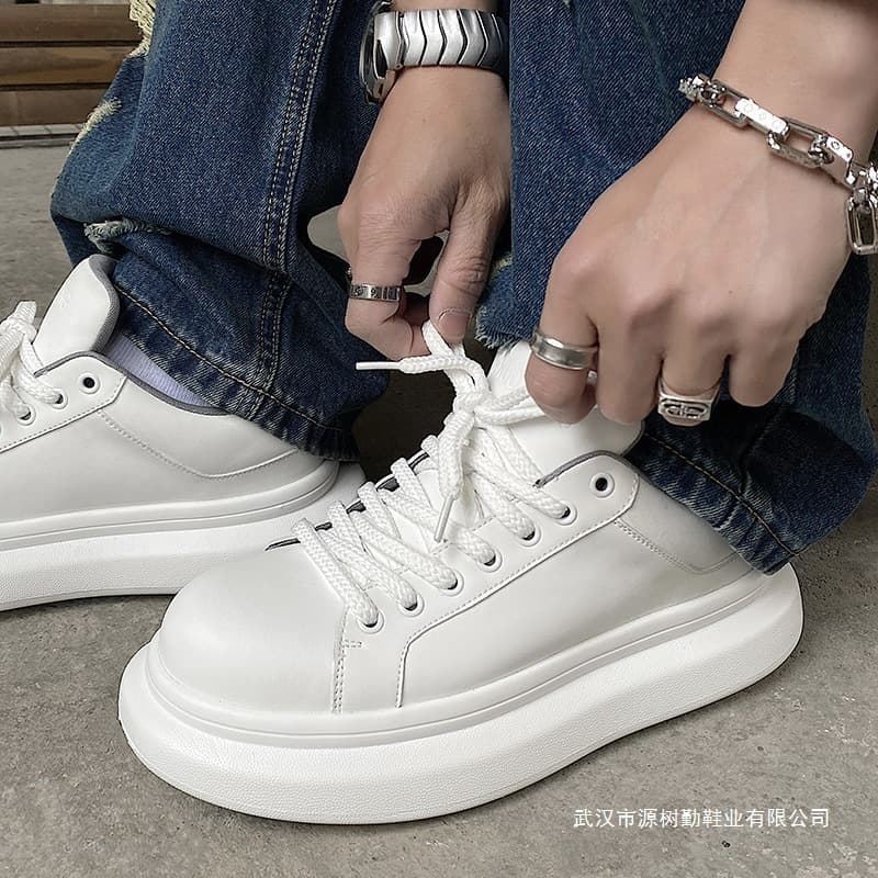 Casual genuine leather new lace-up student white shoes sports casual comfortable breathable simple men's sneakers fashion shoes