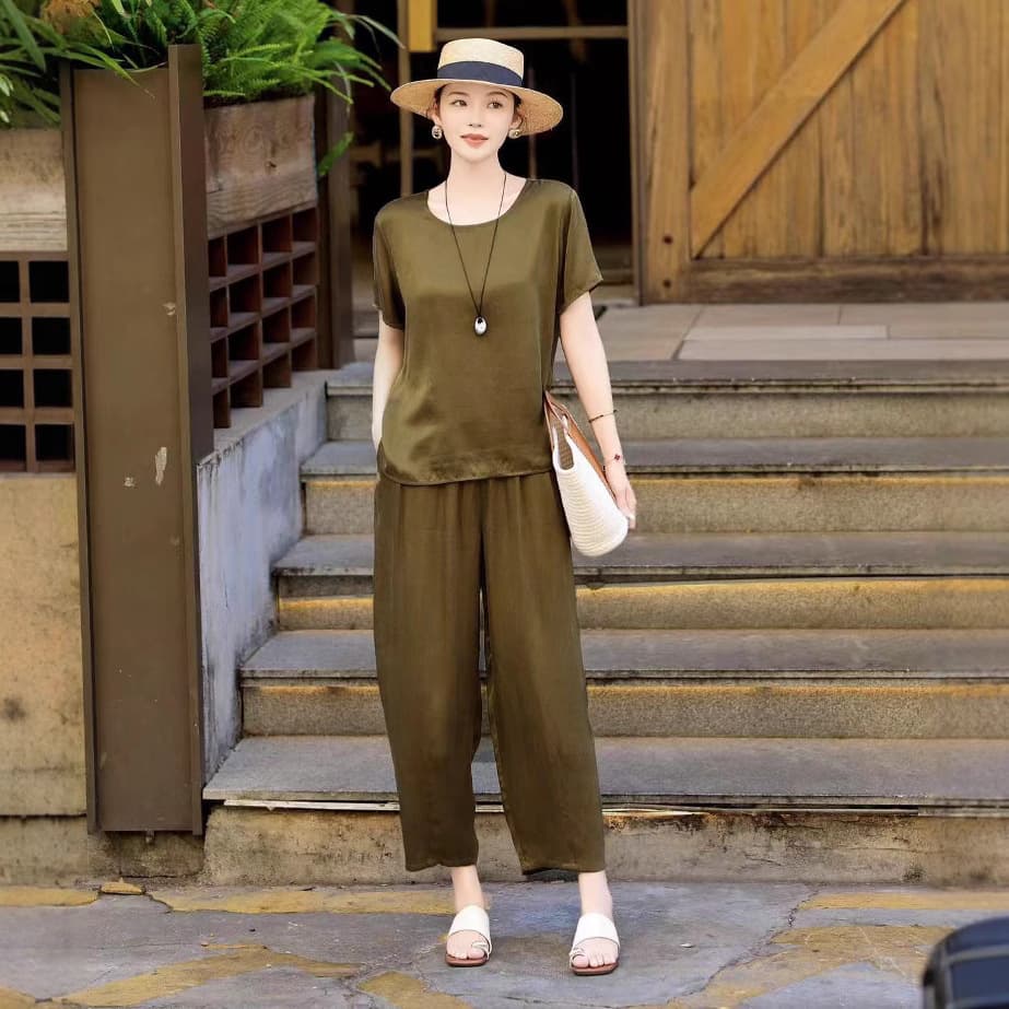 Pure Copper Ammonia Silk Wide Leg Pants for Women Summer Thin High Waist Draped Cropped Carrot Pants Casual Harem Pants