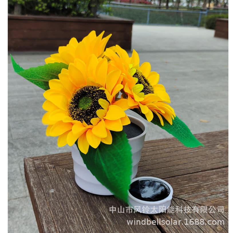 2022 New Solar Flower Pot Light Sunflower Flower Light 24LED Garden Light Table Lamp Decorative Desk Lamp