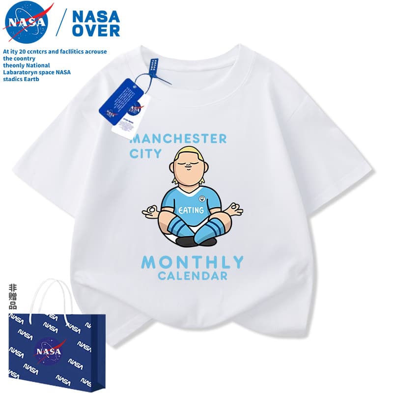 NASA Manchester City No. 9 Star Haaland Short Sleeve T-Shirt, Cotton Short Sleeve T-Shirt for Boys and Girls, Summer Half Sleeve Top