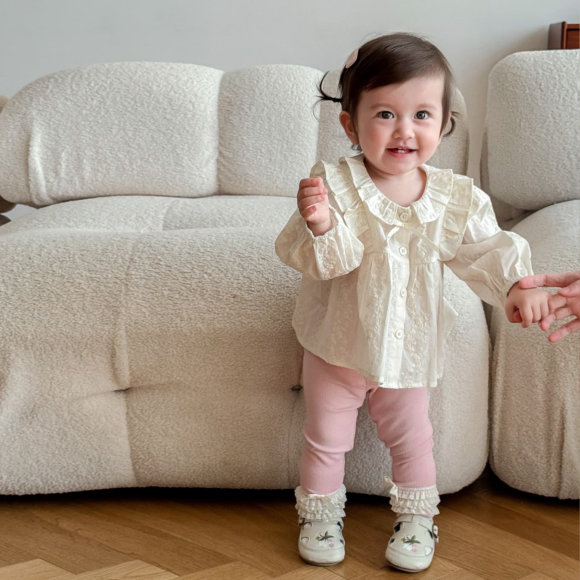 [No Returns, No Exchanges] Girls Korean Style Shirt Small Left Small Right Autumn Baby Solid Color Jacquard Shirt Autumn Top