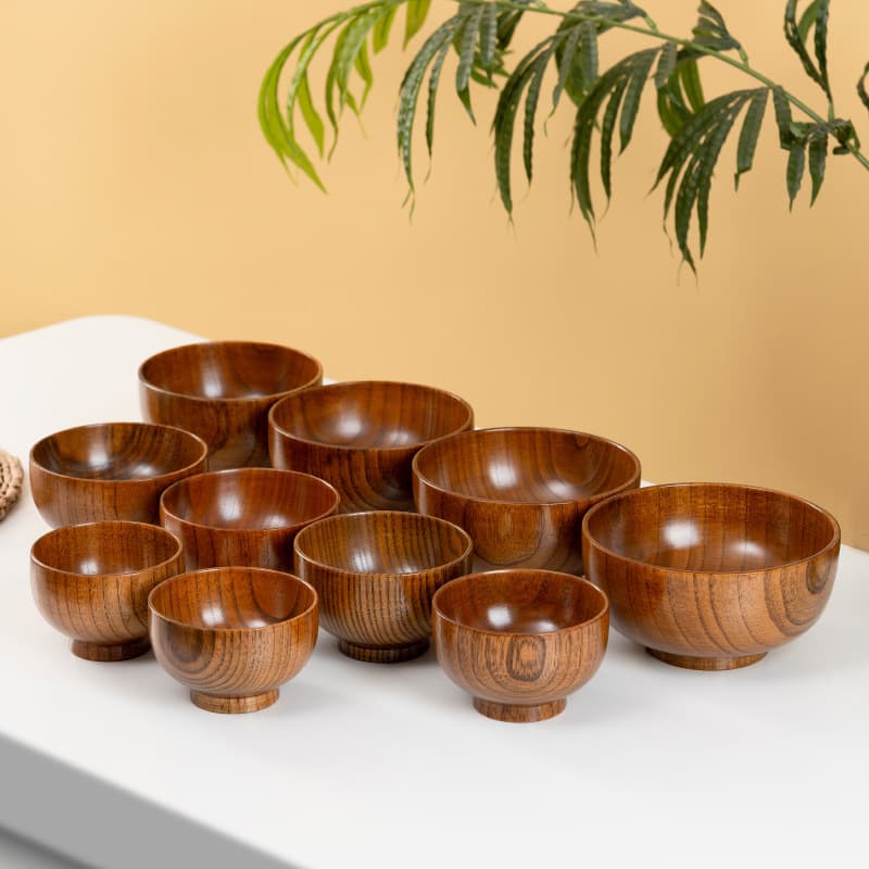 Japanese-Style Jujube Wood Bowl, Noodle Bowl, Rice Bowl, Household Anti-Scald Round Bowl, Soup Bowl, Wooden Chinese-Style Bowl