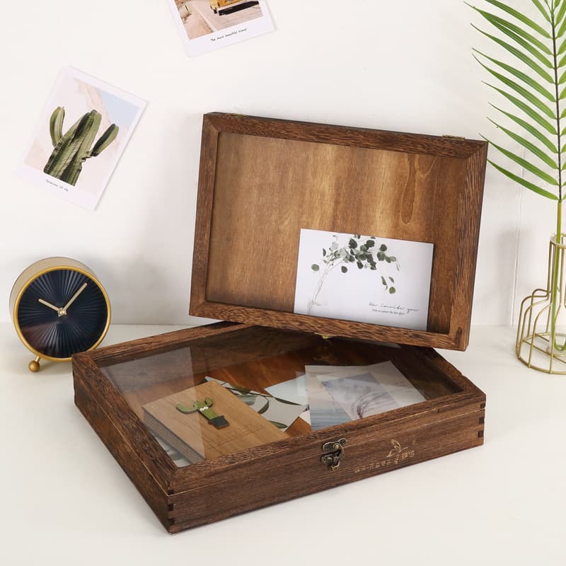 Custom Insect Specimen Display Box Chinese Style Flip Lid Vintage Acrylic Cover Butterfly Specimen Rectangular Dustproof Wooden Box