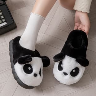 Cotton Slippers Winter Home Indoor Anti-Slip Men Thick Sole Fleece Women Cute Panda Plush Slippers Wood Floor Cotton Slippers