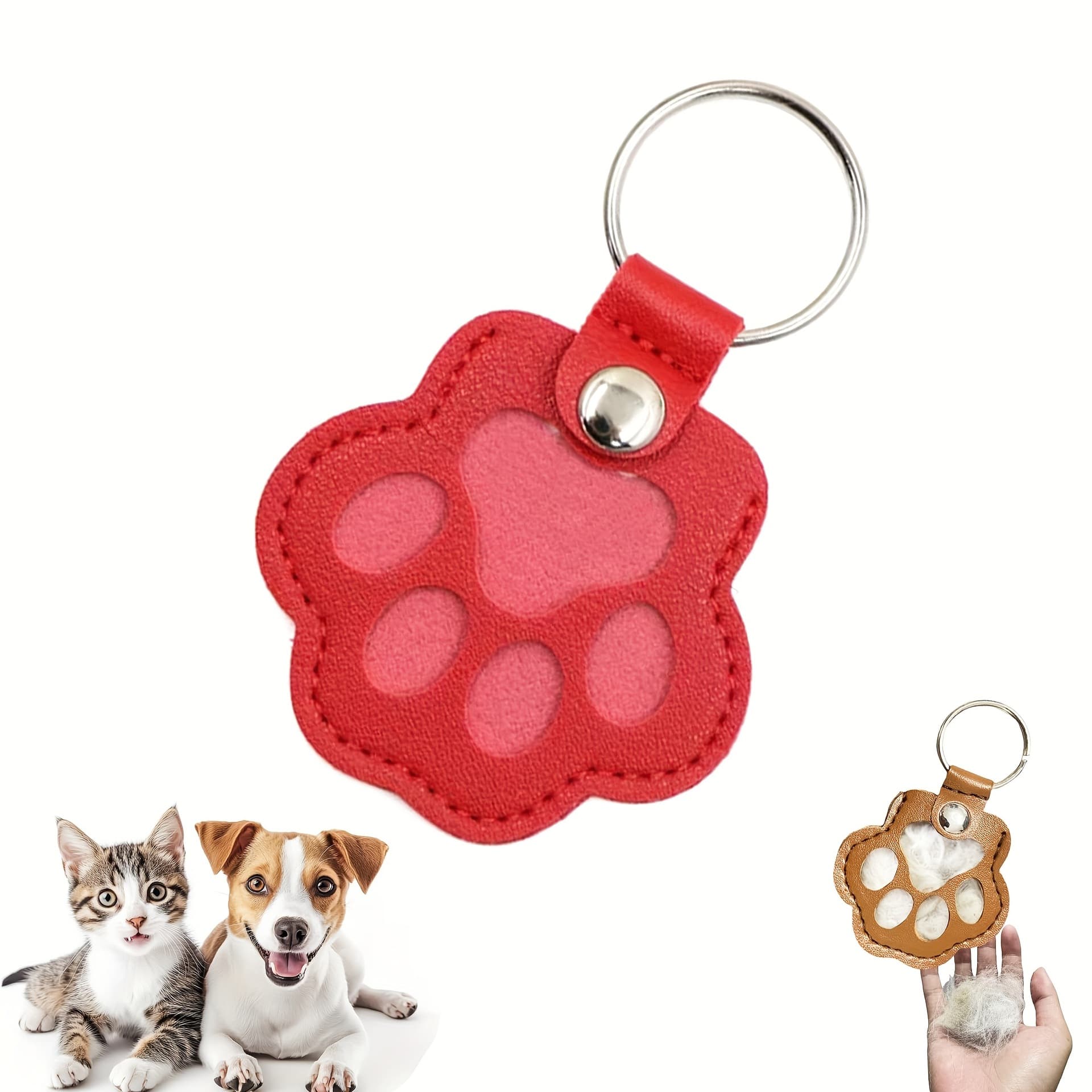 Ready-to-Ship Leather Cartoon Cute Cat Paw Keychain Pendant, Memorial Storage Pet Hair Pouch, Pet Accessory