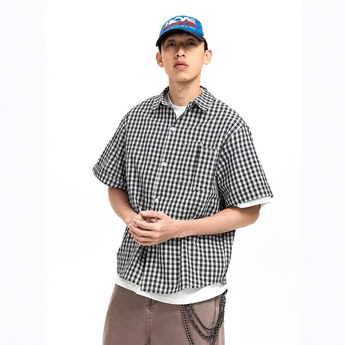 Nanxia Disguise Summer American Retro Plaid Shirt Short Sleeve Men's Fashion Hong Kong Style Casual High Quality