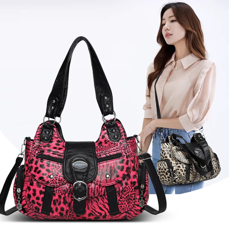 Cross-border fashionable soft leather hottie motorcycle bag for women, new large-capacity trendy multi-pocket shoulder crossbody bag