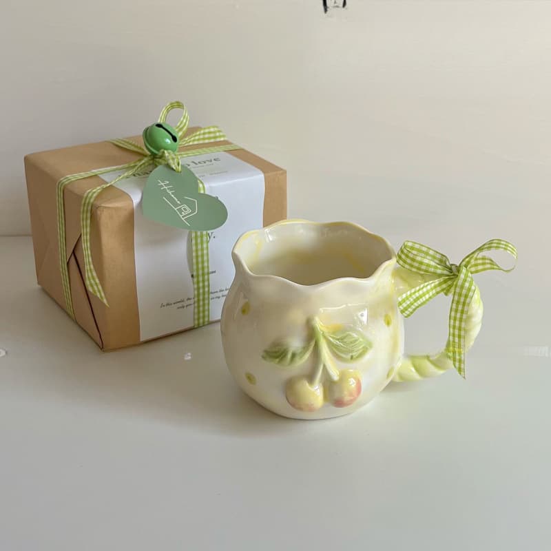 Blogger-Style Handmade Irregular Fresh and Cute Cherry Art Niche Ceramic Mug Cool and Stylish