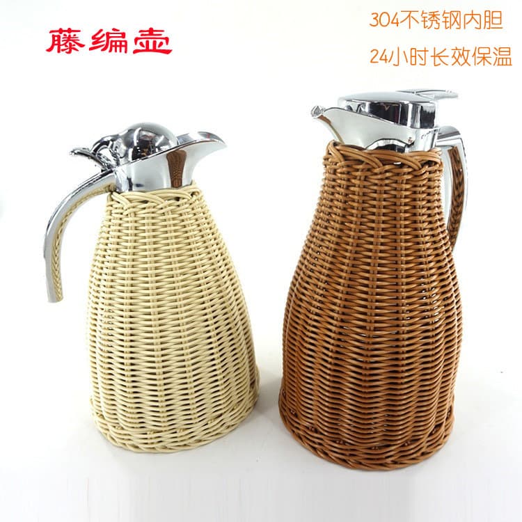 Rattan Woven Stainless Steel Thermal Pot Suitable For Coffee Shops Hotels Guesthouses Food Grade Insulated Pot