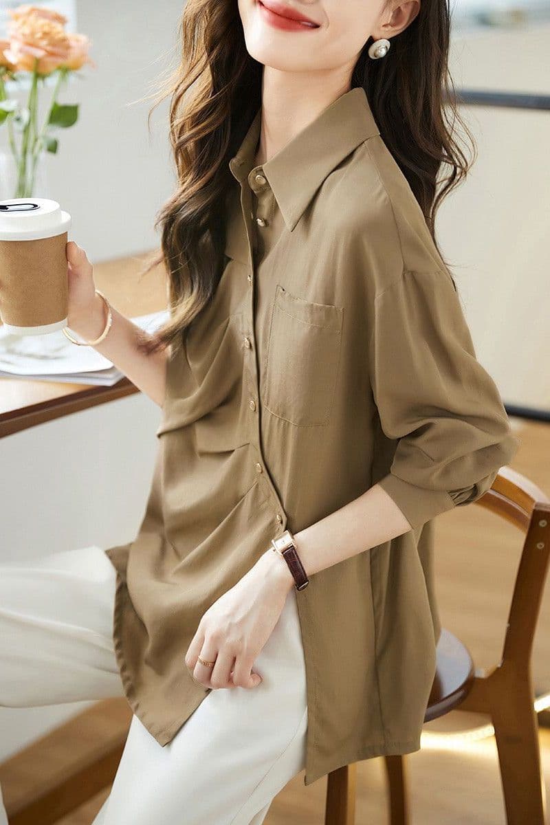 Internet-famous 2025 Spring/Autumn New Simple Elegant Fashion Women's Shirt Asymmetric Buttons Versatile Mid-length Top