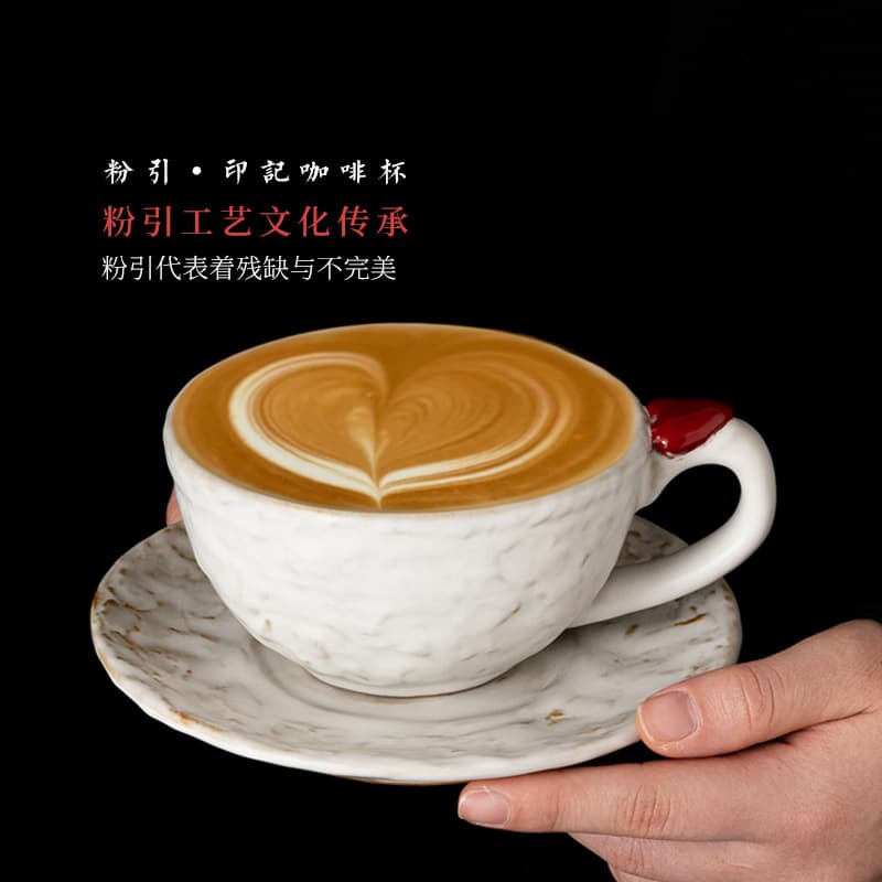 Pink Lead Imprint Coffee Cup, Creative European Afternoon Tea Coffee Cup, Couple Cup Saucer Dessert Plate, Cultural Creative Gift Souvenir