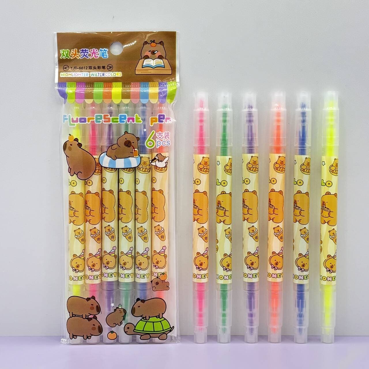 New Cute Cartoon Dual-Head 6-Color Fluorescent Pen for Student DIY Graffiti Drawing Journaling Marker Pen