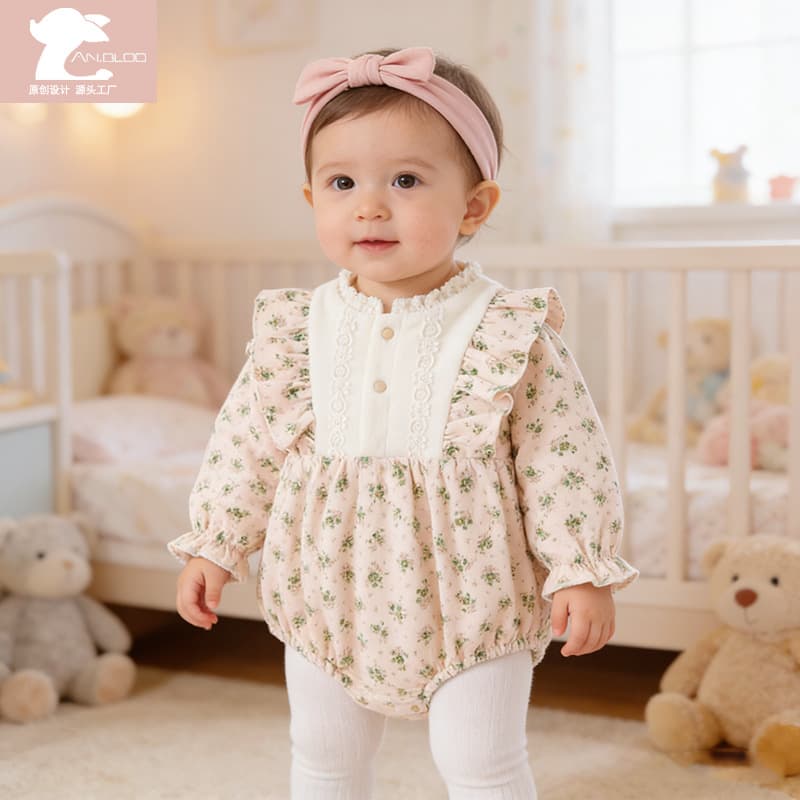 Baby Girl Winter Thick Fleece Floral Romper Infant Bodysuit Source Factory Onesie Ins