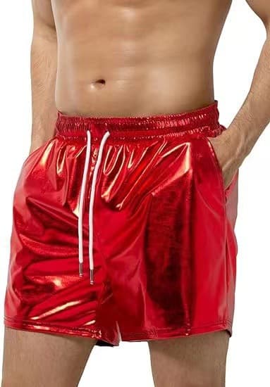 European and American Cross-Border Men's Shiny Leather Shorts Men's Casual Three-Color Shorts Men's Casual Beach Shorts