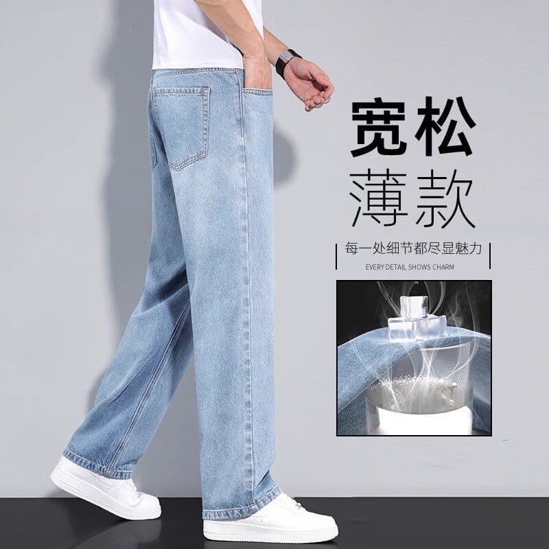 2026 New Light Blue Loose Jeans Men's Summer Thin Pants Straight Leg Wide Leg Men's Long Pants Casual