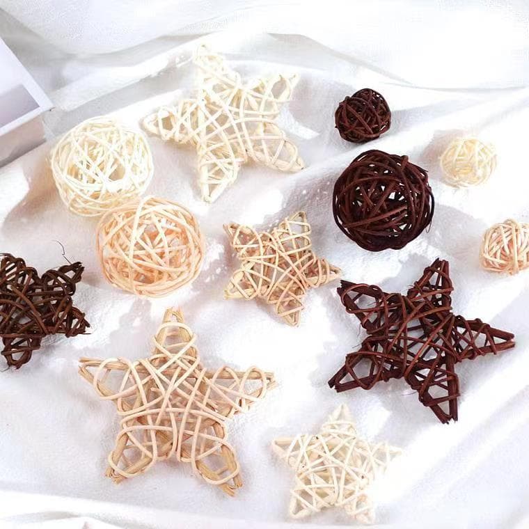 Natural Plant Rattan 3-Color Rattan Balls, Kindergarten Decoration Woven Star, Florist DIY Decorative Balls, Corridor Hanging Ornaments