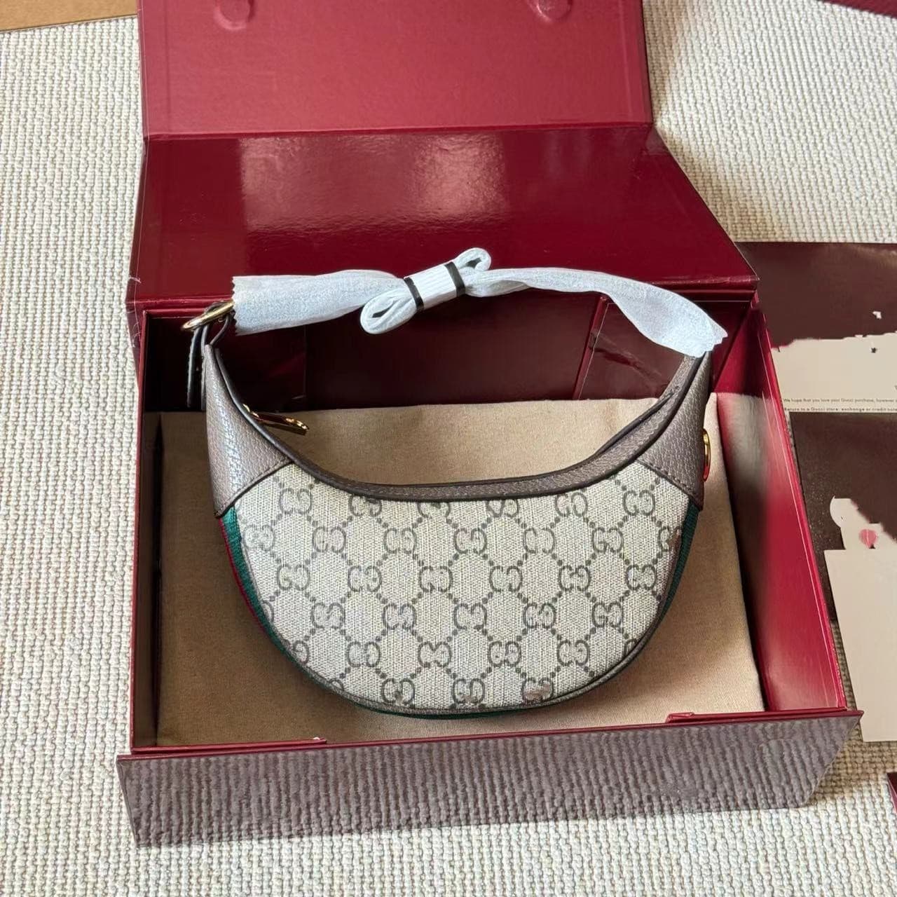 Genuine Leather Double G Logo High-Quality Monogram Crescent Bag Underarm Half-Moon Bag Ophidia Horn Bag