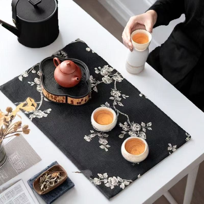 New national style double-sided handmade tea mat, retro absorbent dry brewing mat for tea room table runner