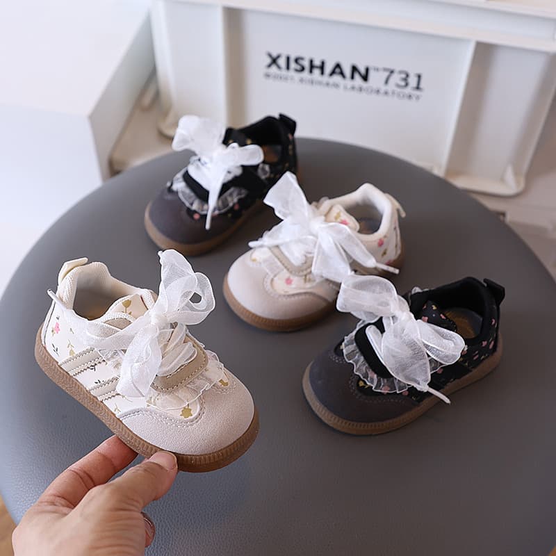 Drop Shipping Baby Girl Walking Shoes Soft Sole Spring Autumn Style 0-1-2 Years Princess Shoes Anti-Slip Infant Lace-Up Sneakers